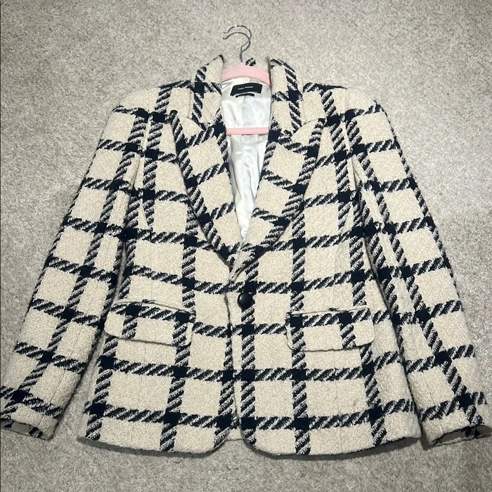 ISABEL MARANT Plaid Women's Jacket in Cream and Black SIZE 36 - Picture 6 of 16
